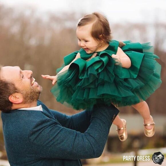 NOELLE LAYERED SATIN & TULLE TODDLER PARTY HOLIDAY DRESS EMERALD GREEN 1-2 YEARS - Picture 7 of 16